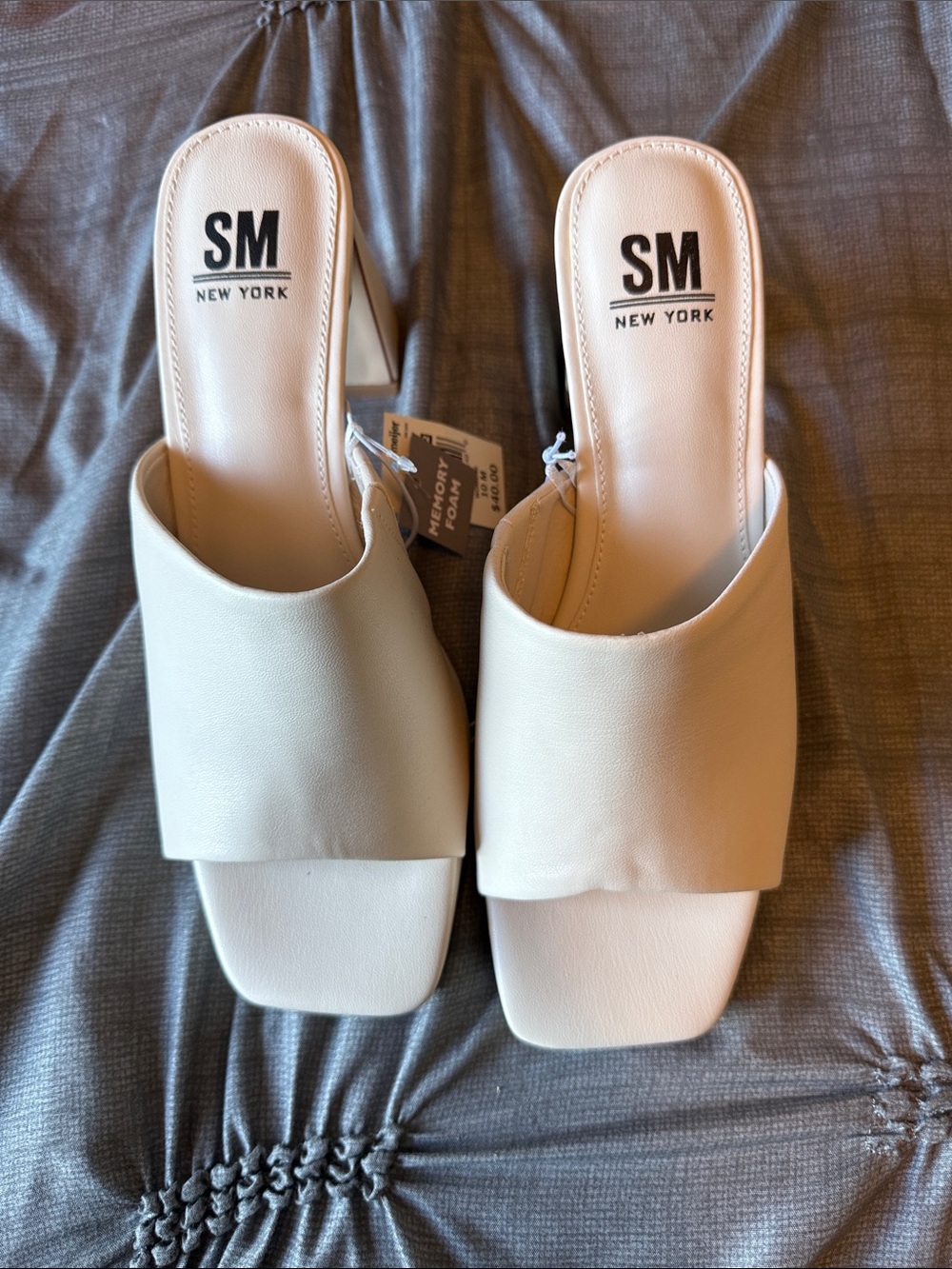 SM New York Sz 10 Ivory Square-Toe Slide Mules